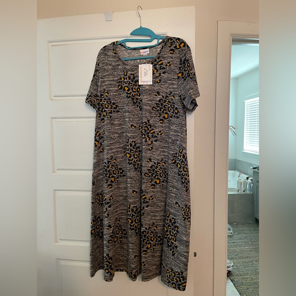 LuLaRoe Gray and Yellow Patterned Midi Dress